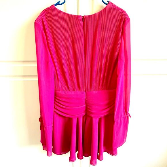 NWT Ieena for Mac Duggal Pleated Bell Sleeve Chiffon Cocktail Mini Dress, style - Picture 11 of 13